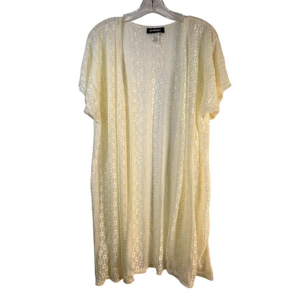 Elizabeth Cream Floral Lace Open Front Cardigan Short Sleeve XL